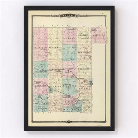 Vintage Map Of Waupaca County Wisconsin 1878 By Teds Vintage Art