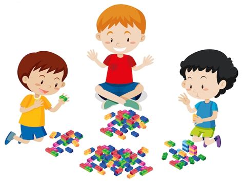 Premium Vector | Boys playing lego on white background