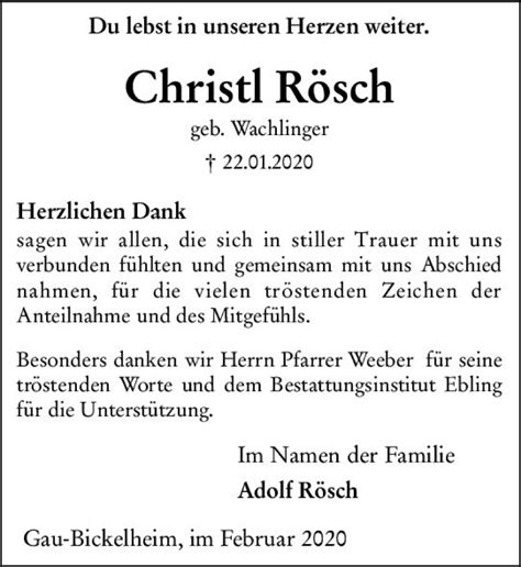 Traueranzeigen von Christi Rösch vrm trauer de