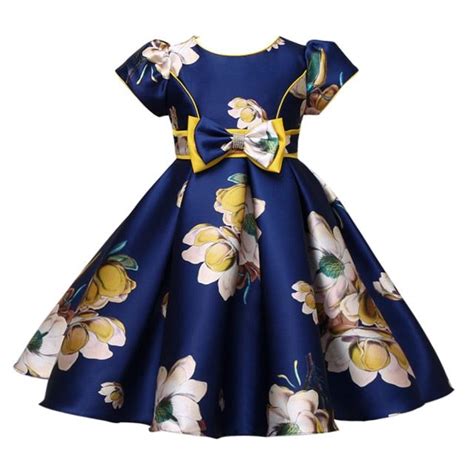 Mqtime Satin A Line Cute Dress Girls Birthday Floral Print Dresses