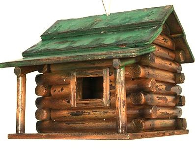 Rustic Wood Log Cabin Birdhouse With Green Roof North Woods Lodge Style