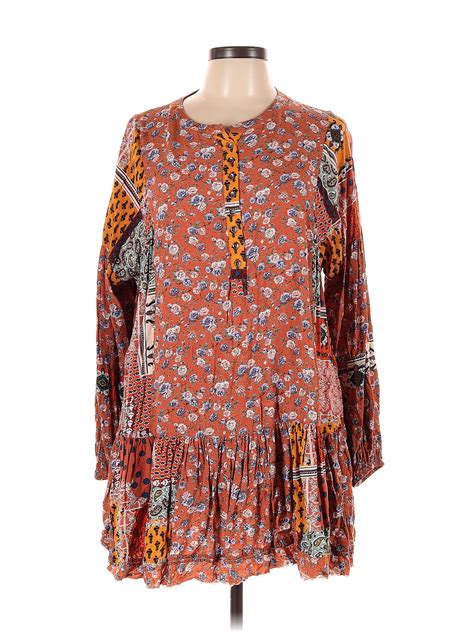 Assorted Brands 100 Rayon Floral Burnt Orange Orange Casual Dress Size