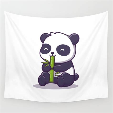 Cute Panda Eat Bamboo Cartoon Icon Illustration Animal Icon Concept