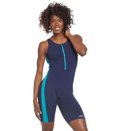 Dolfin Aquashape Zip Front One Piece Aquatard Swimsuit Navy Teal At