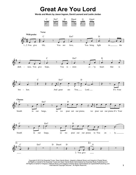 Jason Ingram Great Are You Lord Sheet Music Notes Chords Score