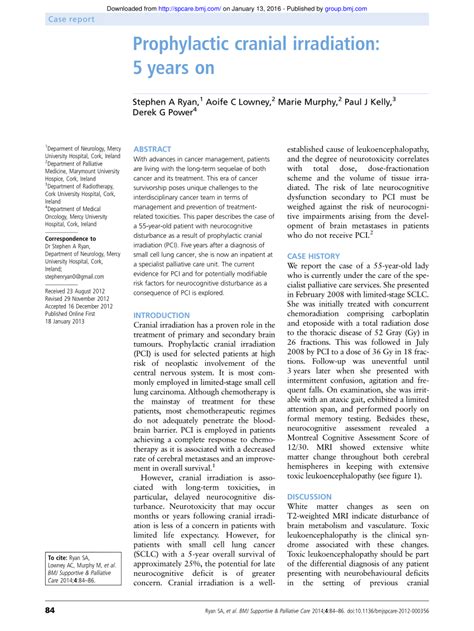 Pdf Prophylactic Cranial Irradiation 5 Years On