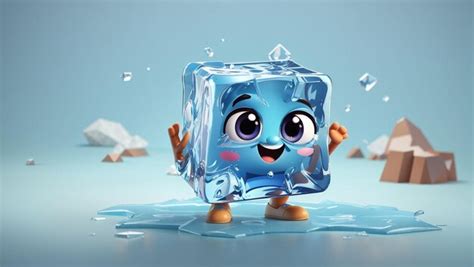 Lindo Personaje De Cubo De Hielo De Dibujos Animados Generado Por Ai