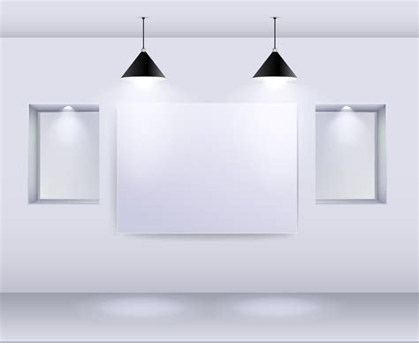 Gallery Interior With Empty Frame On Wall And Spotlights Vector