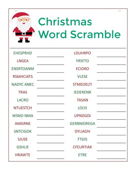 Christmas Word Scramble Free Printable Pdf