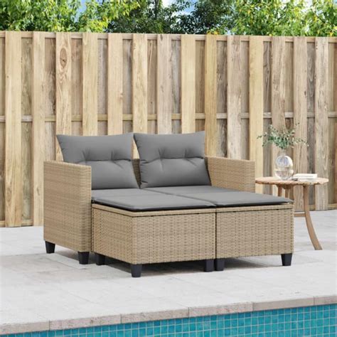 Atyhao Canap De Jardin Places Avec Tabourets Beige R Sine Tress E