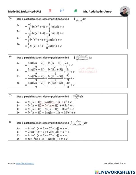 Lesson 7-4 Integration of Rational Functions Using Partial ...