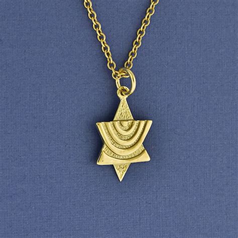 Gold Star Of David Menorah Pendant Etsy