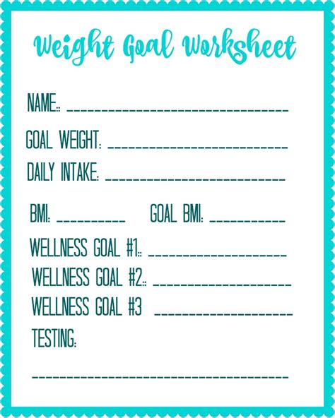 Free Printable Weight Loss Goal Worksheet Debt Free Spending