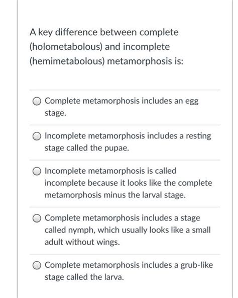 Solved A key difference between complete (holometabolous) | Chegg.com