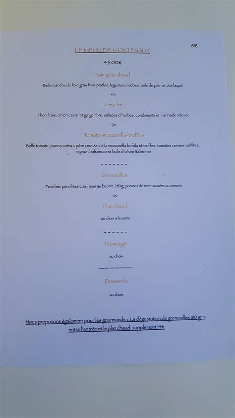 Menu Au Auberge De Montessuy Restaurant Ch Tillon Sur Chalaronne