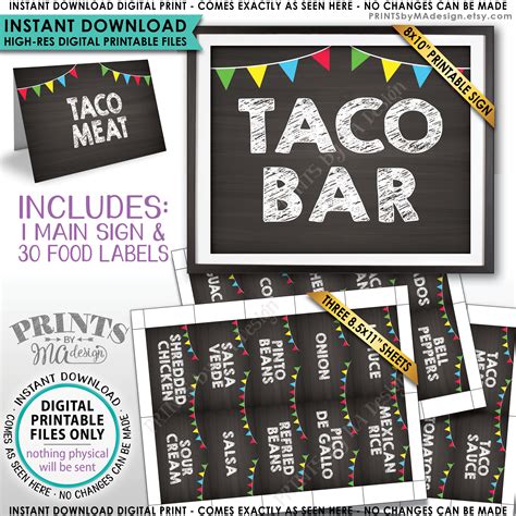 Taco Bar Sign And Labels Build Your Own Taco Station Taco Buffet Mexican Food Labels Chalkboard