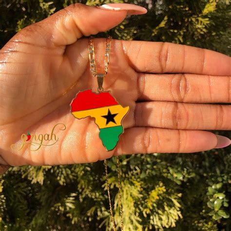 K Gold Plated Ghana Flag Necklace Etsy Canada Ghana Flag Map