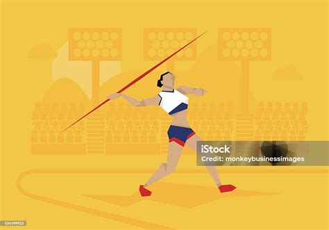 Illustration Of Female Athlete Competing In Javelin Event Stock