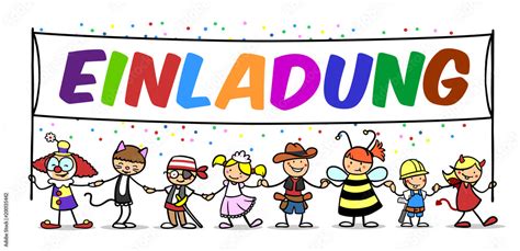 Gruppe Kinder Mit Einladung Banner Zu Karneval Stock Illustration