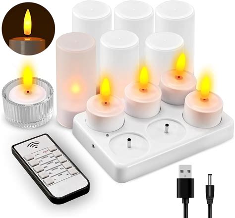 Xyseamf Pcs Rechargeable Candles Flameless Flickering Led Tea Lights