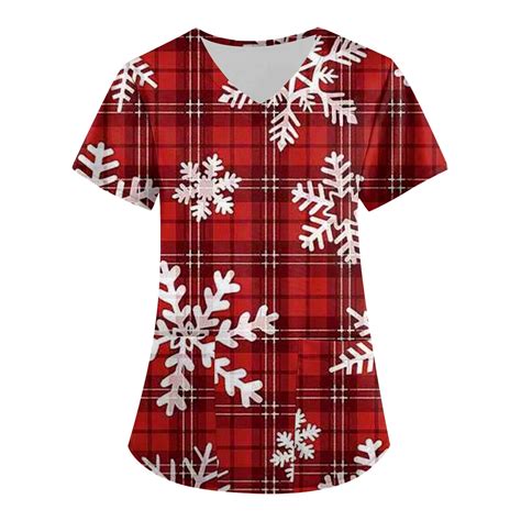 BDPORKAS Scrub Tops Women Christmas Floral Printed Holiday Nursing