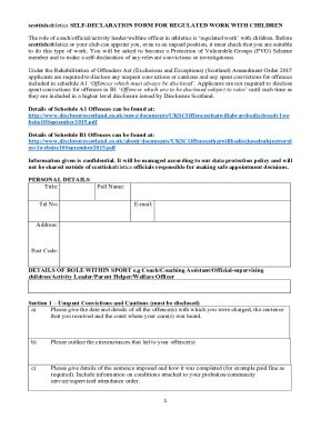 Fillable Online SELF DECLARATION FORM FOR REGULATED WORK Fax Email