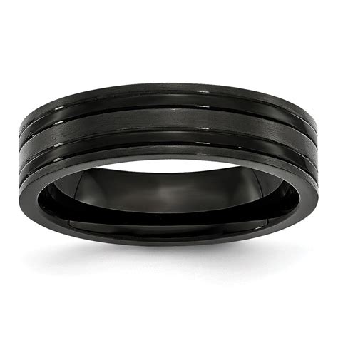 Titanium Grooved Black IP Plated 6mm Brushed And Polished Band Size 10