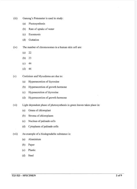 Icse Biology Specimen Paper With Solutions Answer Key