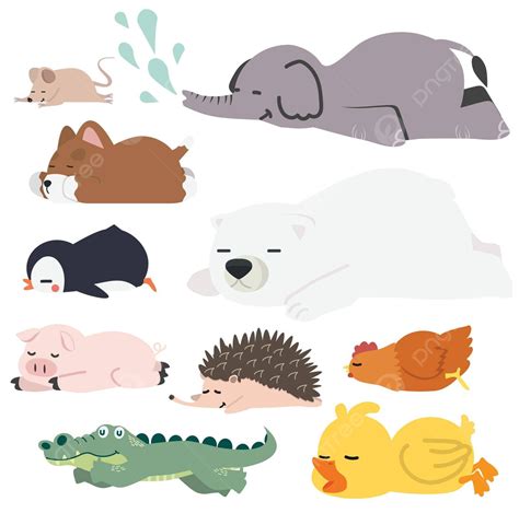 Cute Cartoon Animals Sleeping Collection Poster Cute Print Drawing ...