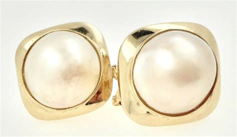 14k Yellow Gold Mabe Pearl Earrings Gem