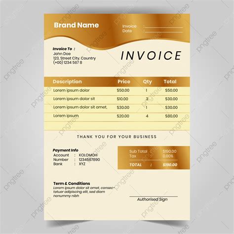 Invoice Template Design With Golden Color Template Download on Pngtree