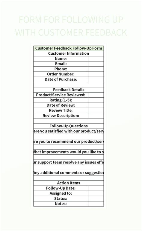 Form For Following Up With Customer Feedback Excel Template And Google