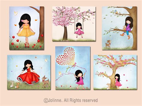 Set of 6 art prints for girls room kids room decor art