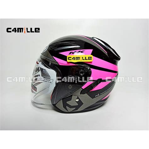 Jual Helm Nhk R Nema Black Pink Silver Double Visor Half Face Shopee