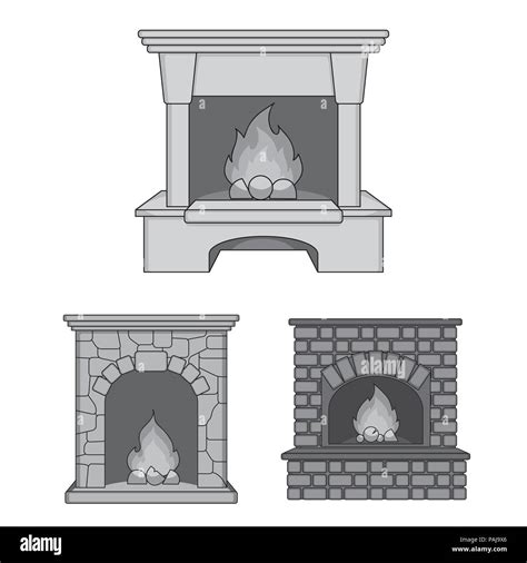 Different Kinds Of Fireplaces Monochrome Icons In Set Collection For