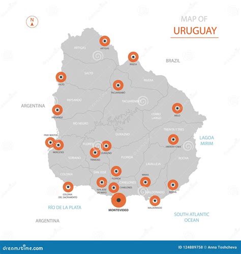 Uruguay Map with Administrative Divisions. Stock Vector - Illustration