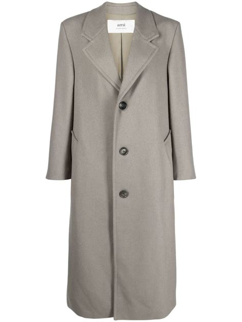 AMI Paris Single Breasted Ribbed Coat Farfetch