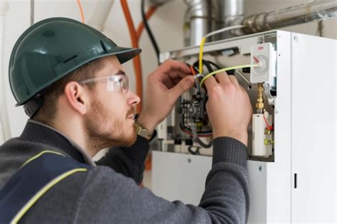 Repairman Installing A Natural Gas Boiler At A House Premium Ai