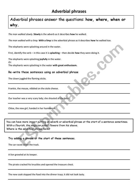 Adverbial Phrases Esl Worksheet By Riverz Worksheets Library