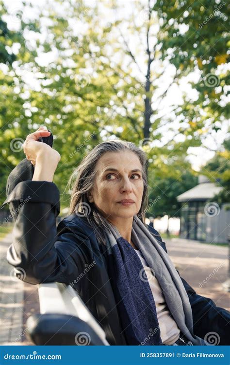 Beautiful Mature Woman In Autumn Park Flooded With Sunlight Stock Image Image Of Face Russian