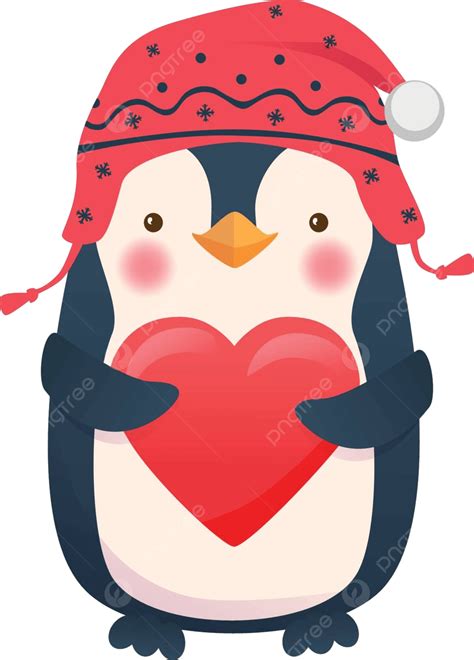 Pingüino Con Carácter De Corazón Pingüino Lindo Vector PNG Personaje