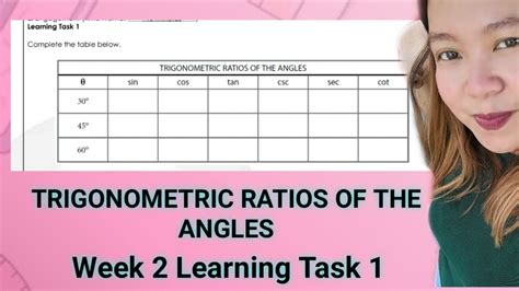 Trigonometric Ratios Of Special Angles WEEK 2 LEARNING TASK 1