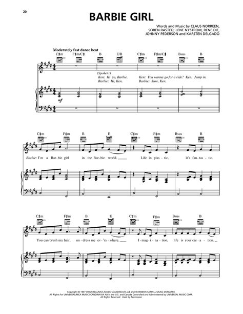 Barbie Girl By Aqua Sheet Music For Piano Vocal And Guitar Chords Right