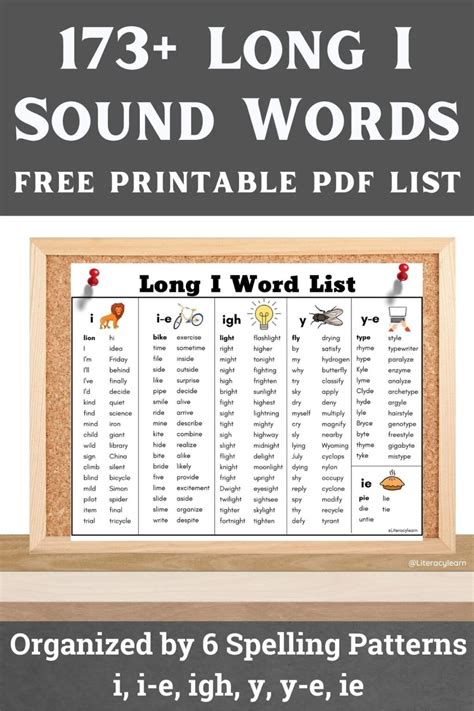 173 Long I Vowel Sound Words Free Printable List Literacy Learn