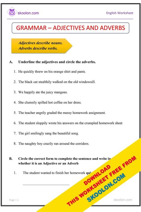 Adjectives And Adverbs Worksheet Skoolon