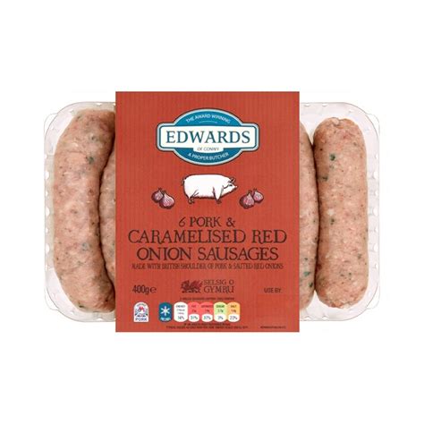 Edwards Of Conwy 6 Caramelised Red Onion Sausages Adultfoodandbeverage