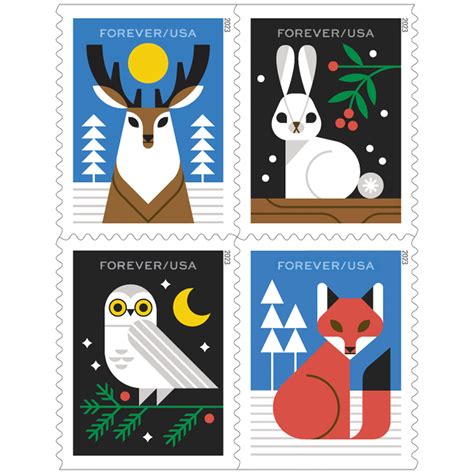 US$ 27.50 - Winter Woodland Animals, 100 Pcs - www.foreveruspsstamp.com