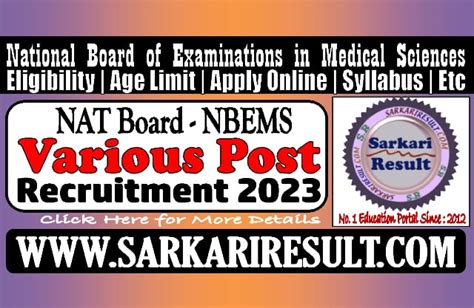 NAT Board NBEMS Various Post Online Form 2023 For 48 Post