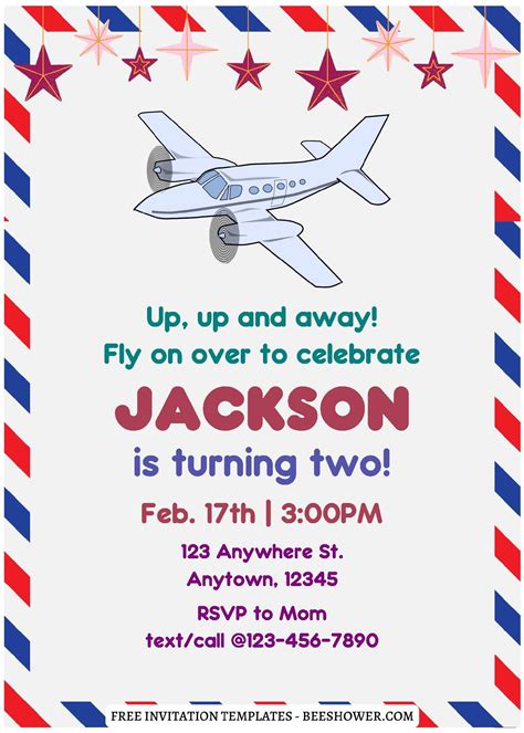 Awesome Free Editable Pdf Cute Watercolor Airplane Birthday Invitation Templates Birthday