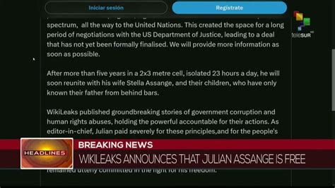 Breaking News Wikileaks Announces That Julian Assange Is Free Youtube